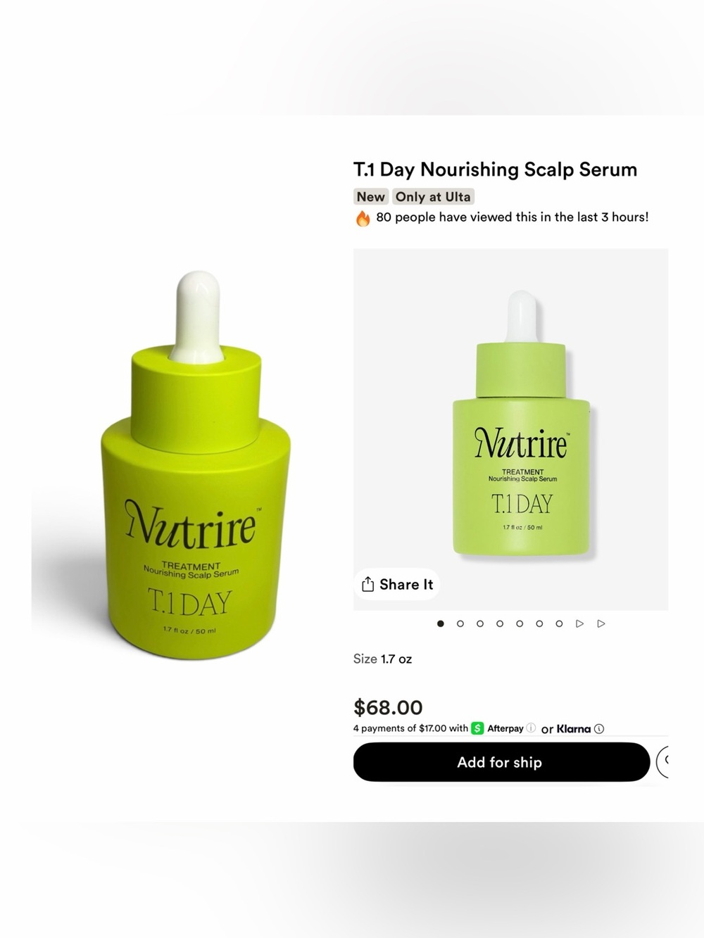 Nutrire T.1 Day Nourishing Scalp Serum Size 1.7 oz